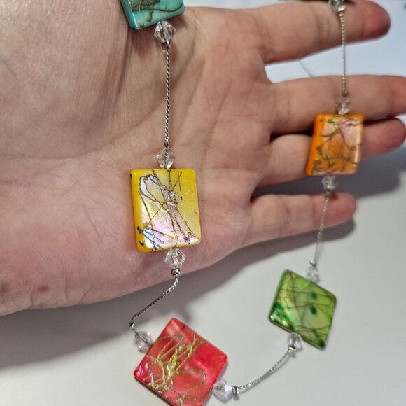 You & I silver tone colorful shell necklace - Picture 3 of 15